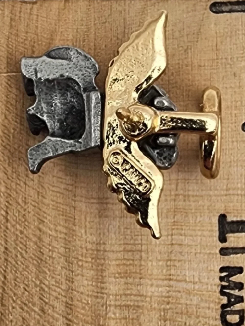 VTG. CAMCO Dog Guardian Angel Pin Pewter Gold Tone Wings Halo Pet Memorial NEW